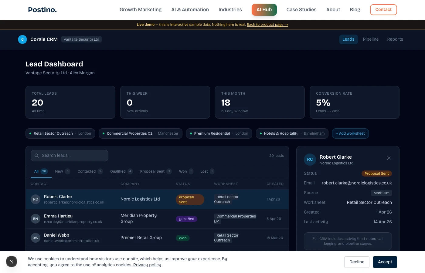 Corale CRM workspaces mapped to Marblism campaigns — one workspace per Marblism CRM campaign